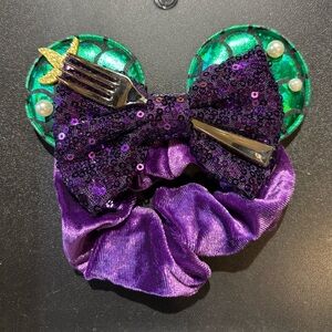 Ariel Little Mermaid Scrunchie Inspired Purple Sequin Bow with Green Ears
